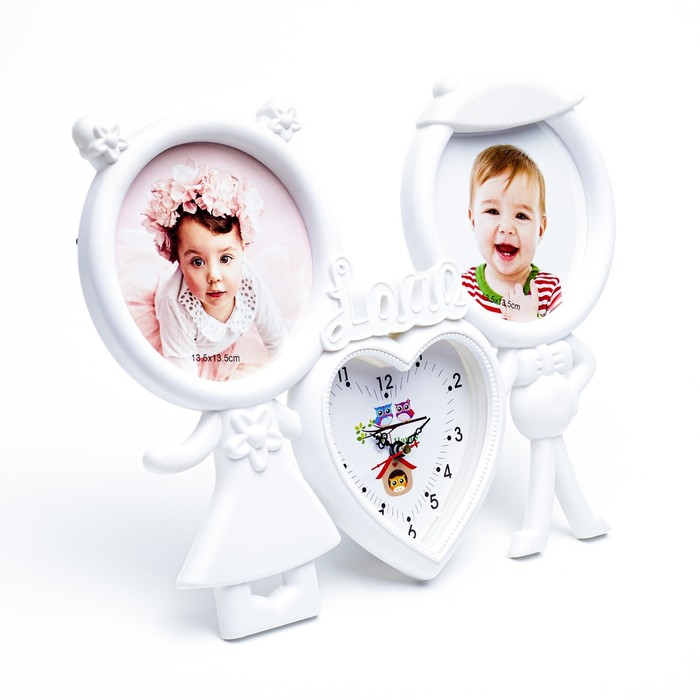 Часы - фоторамка настольные Часы - фоторамка настольные "Love" 33 х 25 см, плавный ход, фото d-13.5 см, часы d-13 см