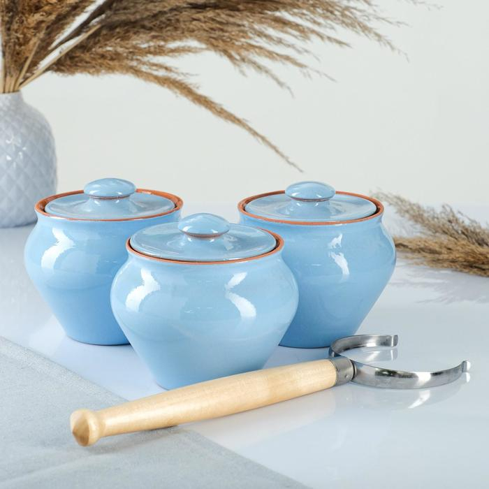 Набор  Набор "Вятская керамика Трио" 0,7лх3шт + ухват, голубой