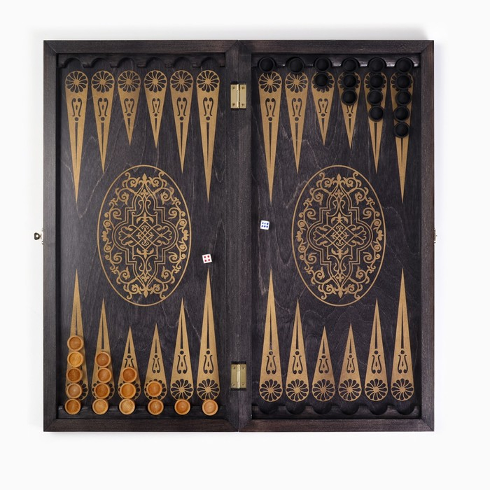 Настольные игры 3в1 "Золотой орнамент": нарды, шахматы, шашки деревянные, большие, 60х60см