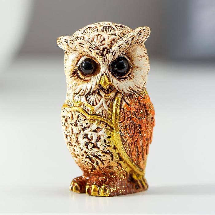 Сувенир полистоун Сувенир полистоун "Филин беж с оранжевыми крыльями" МИКС 5х2,8х3 см