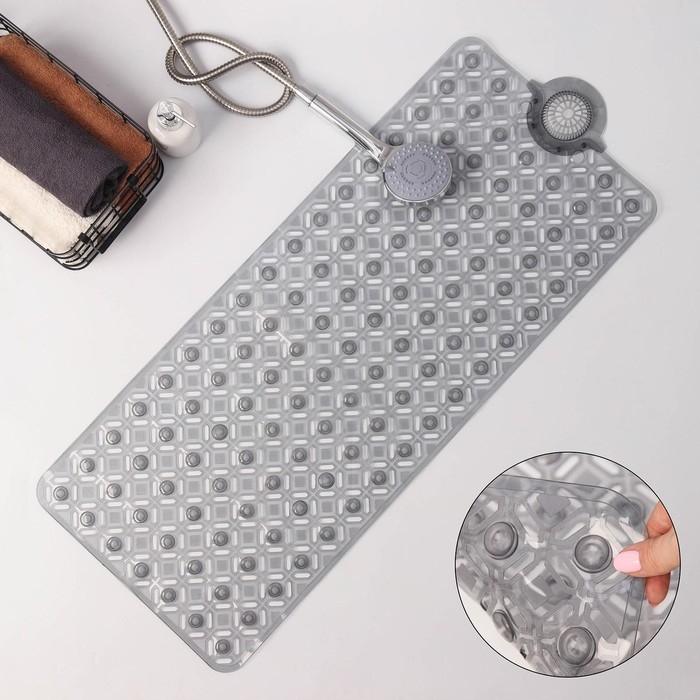 Коврик противоскользящий в ванну на присосках Доляна «Рельеф»,37×88 см, цвет МИКС Коврик противоскользящий в ванну на присосках Доляна «Рельеф»,37×88 см, цвет МИКС