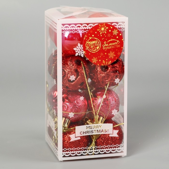 Набор шаров пластик d-4 см, 16 шт Набор шаров пластик d-4 см, 16 шт "Мелодия" орнамент, красный