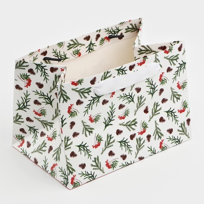 Пакет подарочный новогодний с широким дном «Снегири», 20 х 14 х 13.2 см, Новый год Пакет подарочный новогодний с широким дном «Снегири», 20 х 14 х 13.2 см, Новый год