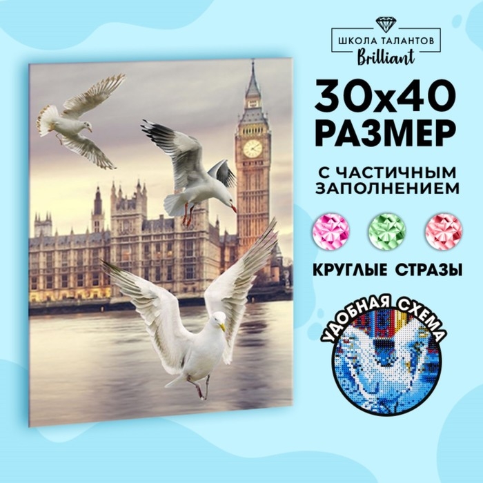 Алмазная мозаика с частичным заполнением «Чайки», 30 х 40 см, холст. Набор для творчества Алмазная мозаика с частичным заполнением «Чайки», 30 х 40 см, холст. Набор для творчества