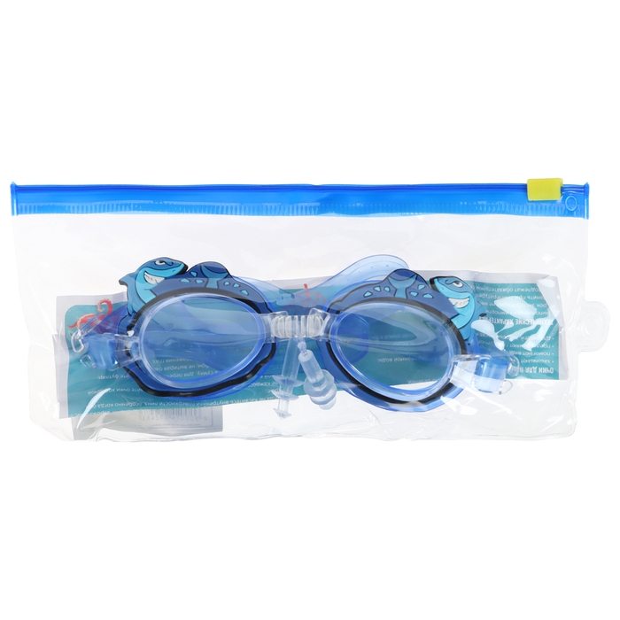 Очки для плавания детские «Акула», беруши, цвет синий Очки для плавания детские «Акула», беруши, цвет синий