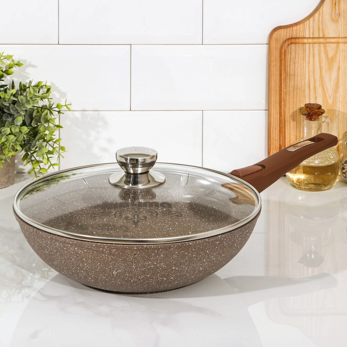 Сковорода «Гранит Brown», d=28 см, съёмная ручка, стеклянная крышка, антипригарное покрытие, цвет коричневый Сковорода «Гранит Brown», d=28 см, съёмная ручка, стеклянная крышка, антипригарное покрытие, цвет коричневый