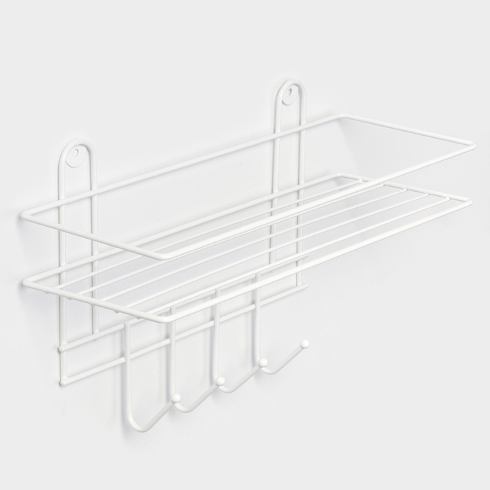 Полка для ванной прямая, 4 крючка, 33×12,5×4,5 см, цвет белый Полка для ванной прямая, 4 крючка, 33×12,5×4,5 см, цвет белый