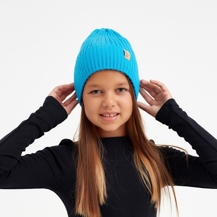 Шапка детская MINAKU с отворотом р-р 52-56, цв.бирюзовый