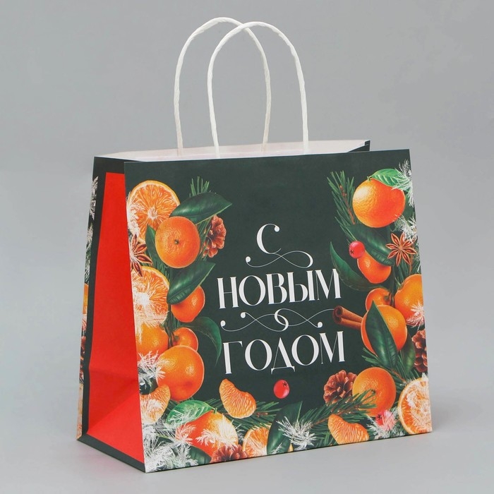 Пакет подарочный новогодний крафтовый «Новогодняя суета», 25 х 22 х 12 см, Новый год Пакет подарочный новогодний крафтовый «Новогодняя суета», 25 х 22 х 12 см, Новый год
