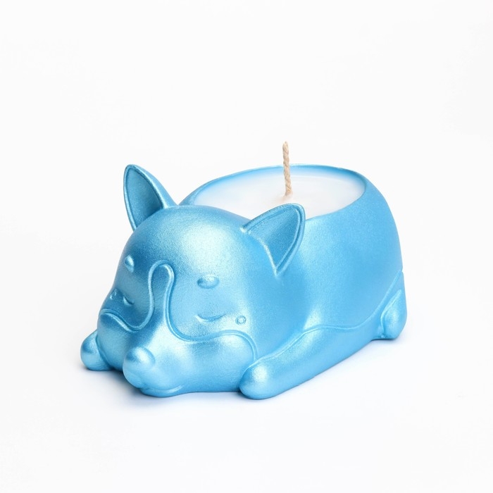 Свеча  Свеча "Корги" в подсвечнике из гипса,8,5х13х7см,голубой