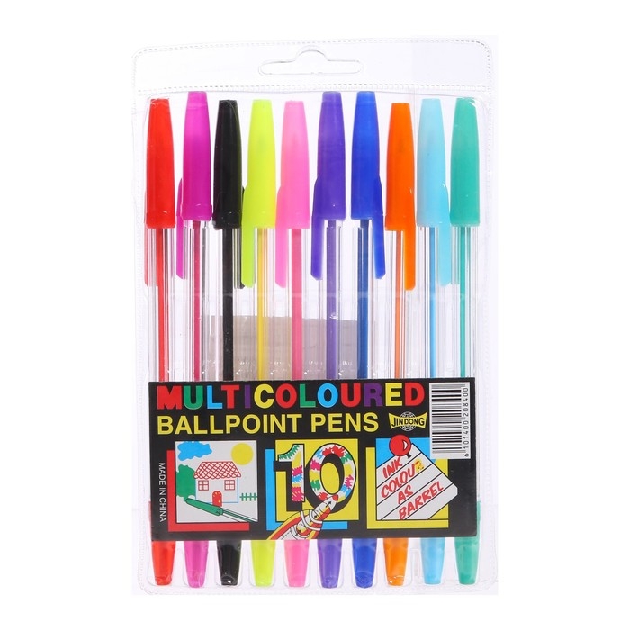 Набор ручек шариковых, 10 цветов, корпус прозрачный, с цветными колпачками Набор ручек шариковых, 10 цветов, корпус прозрачный, с цветными колпачками