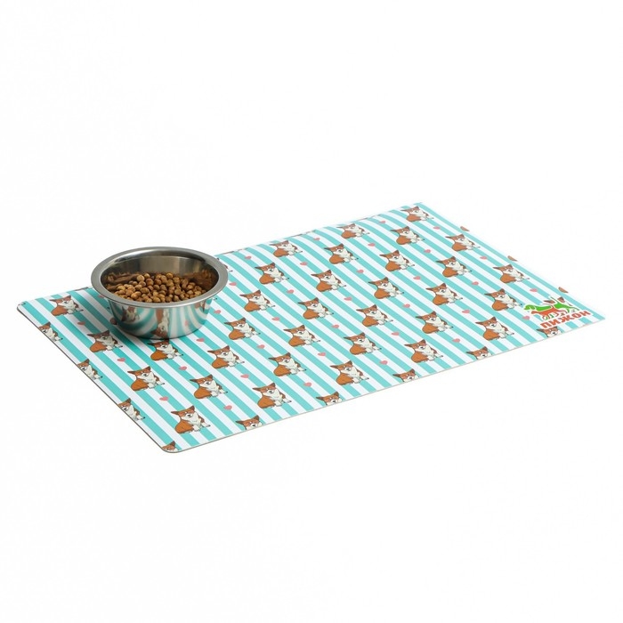 Коврик под миску  Коврик под миску "Пижон" с нескользящим основанием 43 х 28 см "Довольный корги"