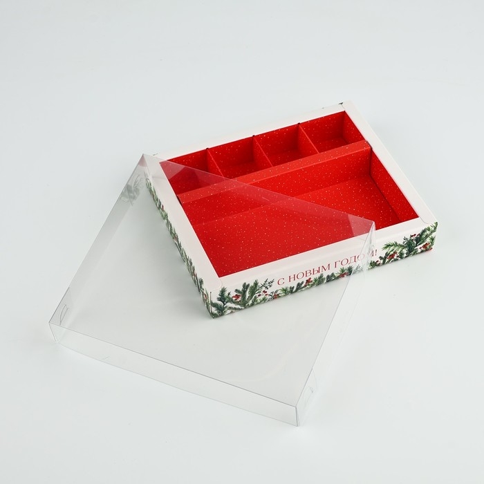 Коробка под 4 конфеты и шоколад с ячейками «Еловый аромат» 18 х 15 х 3 см, Новый год Коробка под 4 конфеты и шоколад с ячейками «Еловый аромат» 18 х 15 х 3 см, Новый год