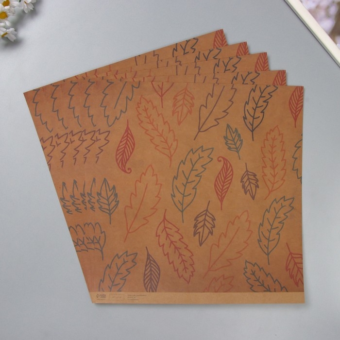 Бумага для скрапбукинга крафт Бумага для скрапбукинга крафт "Листья" плотность 180 гр набор 5 шт 30,5х32 см