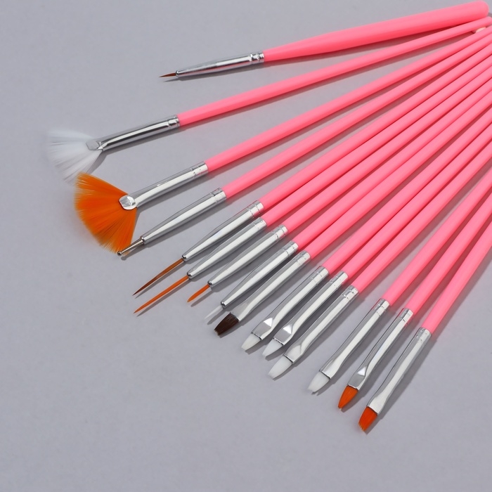 Набор кистей для наращивания и дизайна ногтей, 15 шт, цвет розовый Набор кистей для наращивания и дизайна ногтей, 15 шт, цвет розовый