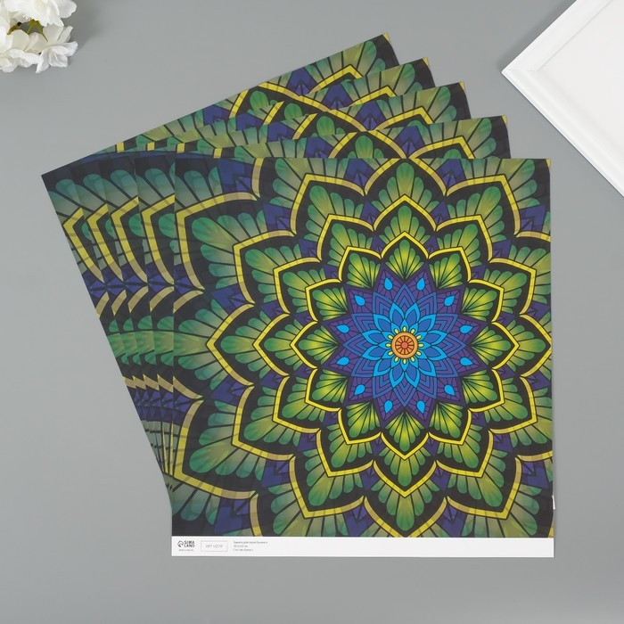 Бумага для скрапбукинга Бумага для скрапбукинга "Цветочная мандала" плотность 180 гр набор 5 шт 30,5х32 см