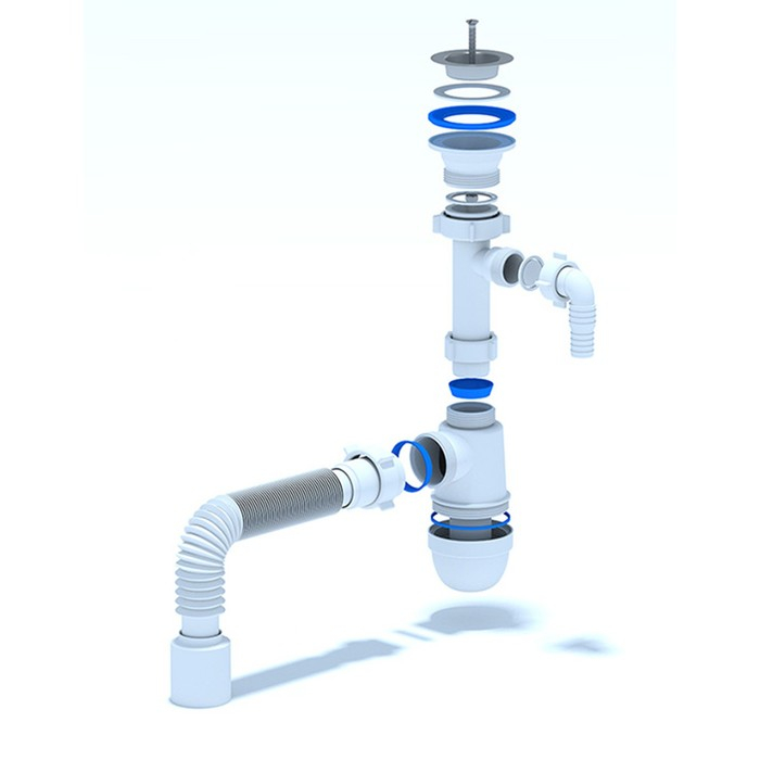 Сифон для мойки Сифон для мойки "АНИ Пласт" C0310, 1 1/2"х40 мм, с отводом и гофрой 40x50 мм