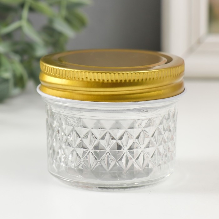 Банка для свечей стекло с крышкой Банка для свечей стекло с крышкой "Ромбы" прозрачная 100 мл 7х7х5,5 см