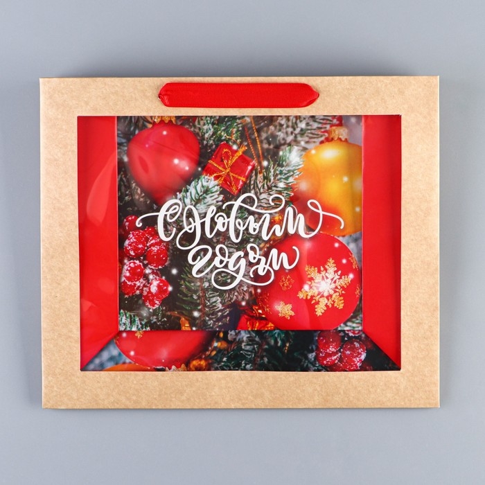 Пакет подарочный новогодний крафтовый с пластиковым окном «Happiness», 31 х 26 х 11 см Пакет подарочный новогодний крафтовый с пластиковым окном «Happiness», 31 х 26 х 11 см