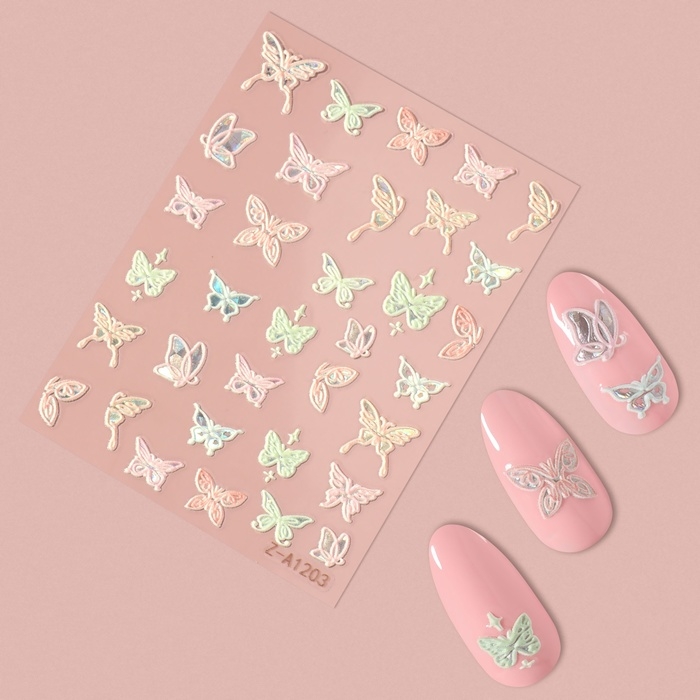 Наклейки для ногтей «Бабочки», объёмные, разноцветные/голографические Наклейки для ногтей «Бабочки», объёмные, разноцветные/голографические