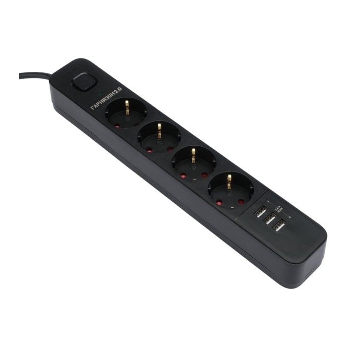 Сетевой фильтр Гарнизон 2.0 Мультипорт EPS-4-U3-B-2, 4 р, 10А, 3xUSB, 2м, ур.защиты 2+, черн 1034186 Сетевой фильтр Гарнизон 2.0 Мультипорт EPS-4-U3-B-2, 4 р, 10А, 3xUSB, 2м, ур.защиты 2+, черн 1034186