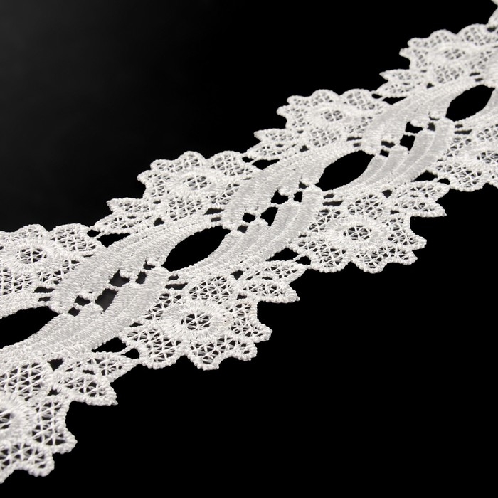 Кружево гипюровое, 80 мм × 9 ± 0,5 м, цвет белый Кружево гипюровое, 80 мм × 9 ± 0,5 м, цвет белый