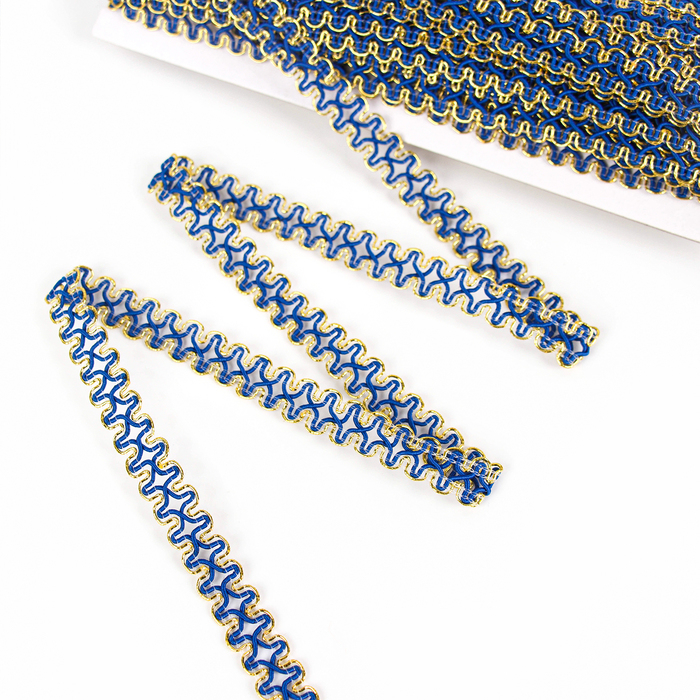 Тесьма синяя с золотом по краю, 1,5 см, намотка 50 м Тесьма синяя с золотом по краю, 1,5 см, намотка 50 м