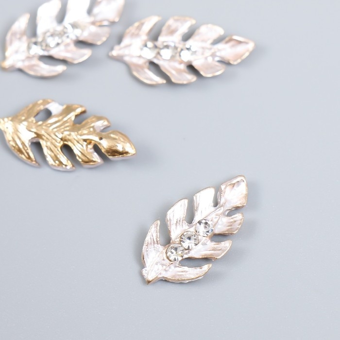 Декор для творчества металл Декор для творчества металл "Листик с капельками" стразы, золото набор 4 шт 2х1 см