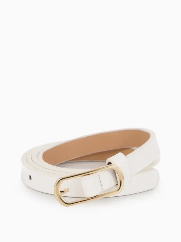 Ремень женский тонкий, 110&times;1.5 см, золотистая пряжка металл, белый