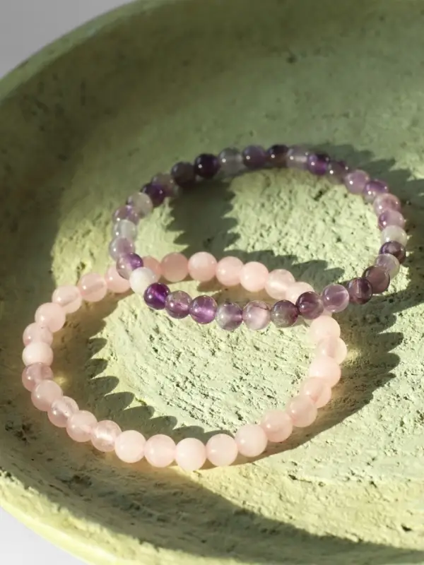 Набор браслетов из бусин &laquo;Кварц розовый и Аметист&raquo;, 2 шт. шар №6