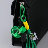 Брелок резина, текстиль с карабином "Гантеля, диск и бутылка" зелёный 14,5х4,5х2,2 см