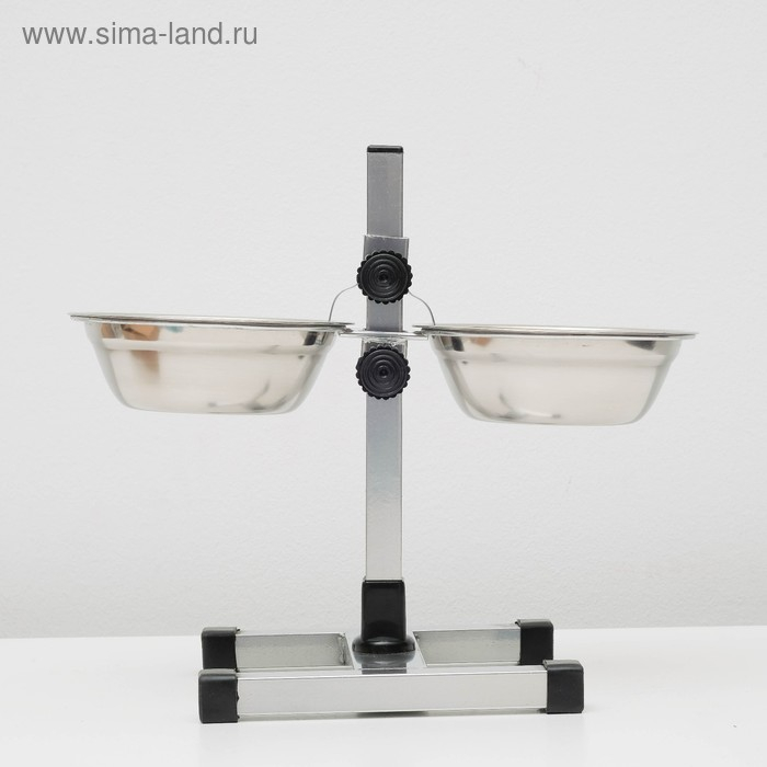 Подставка с мисками, 2 х 500 мл, высота 30 см, разборная с верхним фиксатором, хром Подставка с мисками, 2 х 500 мл, высота 30 см, разборная с верхним фиксатором, хром