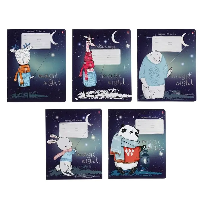 Тетрадь 12 листов в линию MAGIC NIGHT, обложка мелованный картон, фольгирование, МИКС