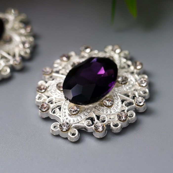 Декор для творчества металл Декор для творчества металл "Медальон узорный" тёмно-фиолетовый кристалл набор 2 шт 2,6х2,4 см 107