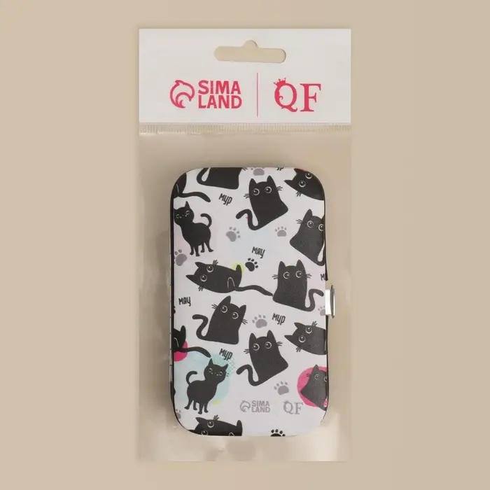 Набор маникюрный &laquo;Мур-мяу&raquo;, 7 предметов, в футляре, чёрный, белый