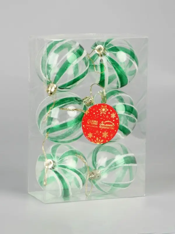 Ёлочные игрушки &laquo;Ариан&raquo;, шары новогодние, d=6 см, набор 6 шт., зелёный