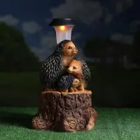 Садовая фигура - фонарь из полистоуна &laquo;Три ежа на пне&raquo;, 27&times;26&times;34 см