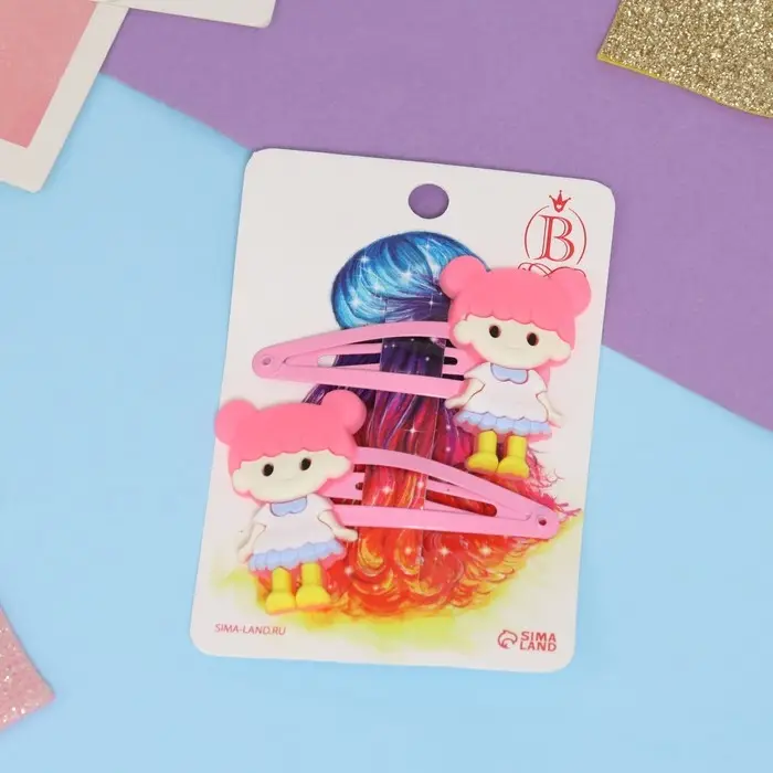 Невидимка для волос  Невидимка для волос "Адель" (набор 2 шт) девчонка, 5,5 см, розовый