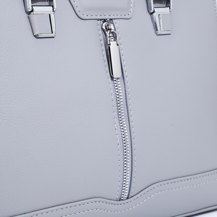 Сумка тоут на молнии, наружный карман, длинный ремень, цвет серый