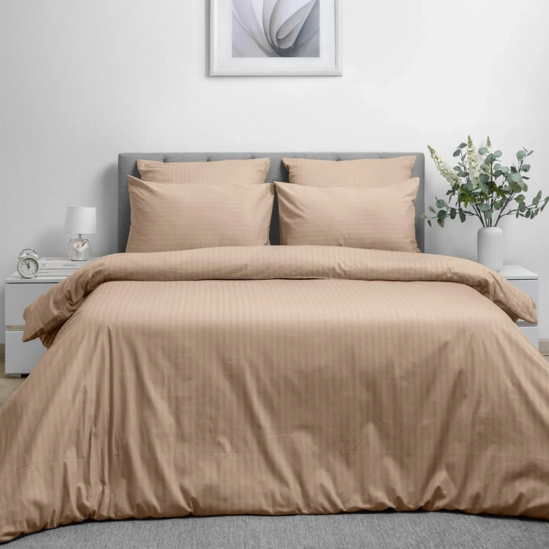 Простыня на резинке 180х200 см, страйп-дизайн, 105г/м2, Coffee cream 789242