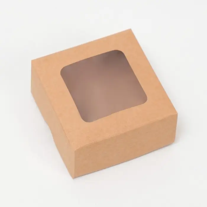 Коробка складная, крышка-дно, с окном, крафтовая, 8 х 8 х 4 см Коробка складная, крышка-дно, с окном, крафтовая, 8 х 8 х 4 см