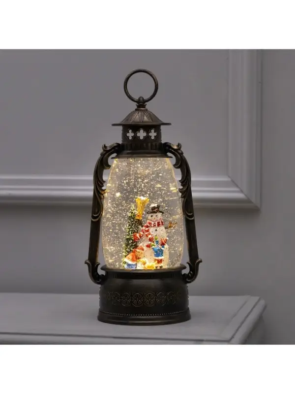 Светодиодная фигура &laquo;Фонарь с детьми и снеговиком&raquo; 15&times;30&times;12.5 см, пластик, от батареек ААх3, USB, свечение тёплое белое