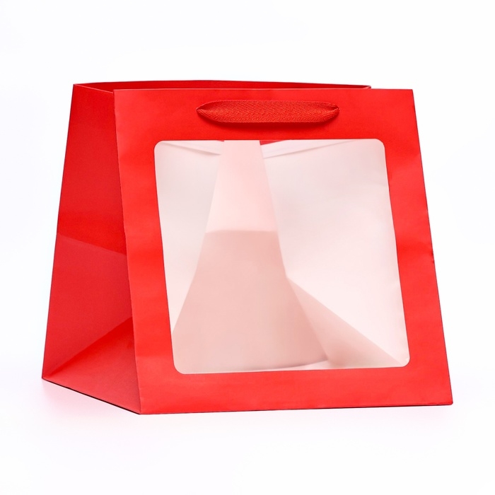 Пакет крафт с квадратным дном и окном, 25 х 25 х 25 см, красный Пакет крафт с квадратным дном и окном, 25 х 25 х 25 см, красный