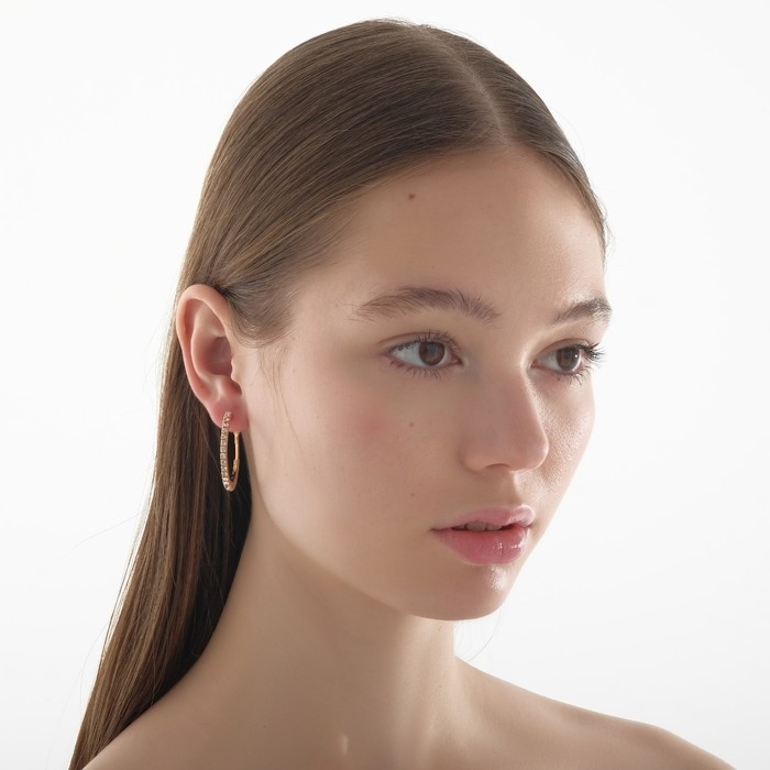 Серьги-кольца Princess дорожка малая, цвет белый в золоте, d=3 см Серьги-кольца Princess дорожка малая, цвет белый в золоте, d=3 см