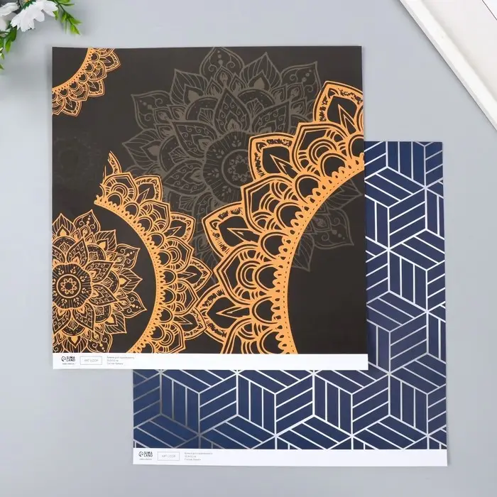 Бумага для скрапбукинга двусторонняя "Мехенди и геометрия серебро" плотн 180 гр 30,5х32см