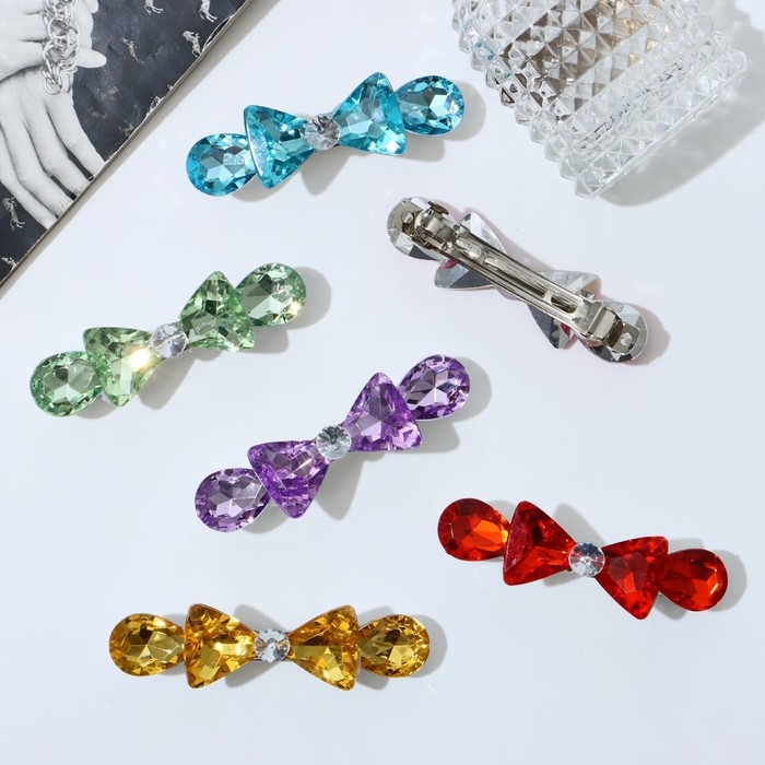 Заколка-автомат для волос Заколка-автомат для волос "Кристалл" бантик, 8 см, микс