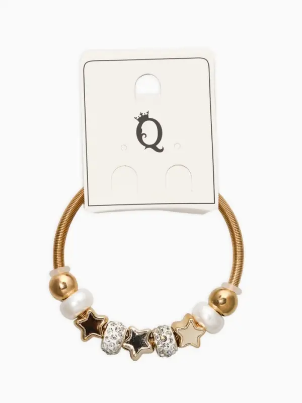Браслет с шармами &laquo;Марджери. Жемчуг и звёзды&raquo;, d=6.5 см, белый в золоте