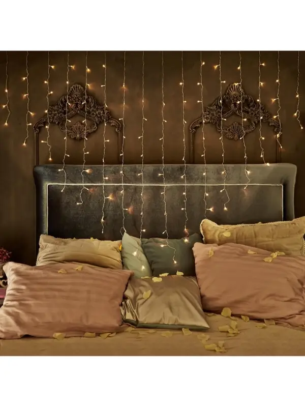 Гирлянда &laquo;Бахрома&raquo; 2&times;1.5 м с насадками &laquo;Сердце&raquo;, IP20, прозрачная нить, 124 LED, свечение тёплое белое, 220 В