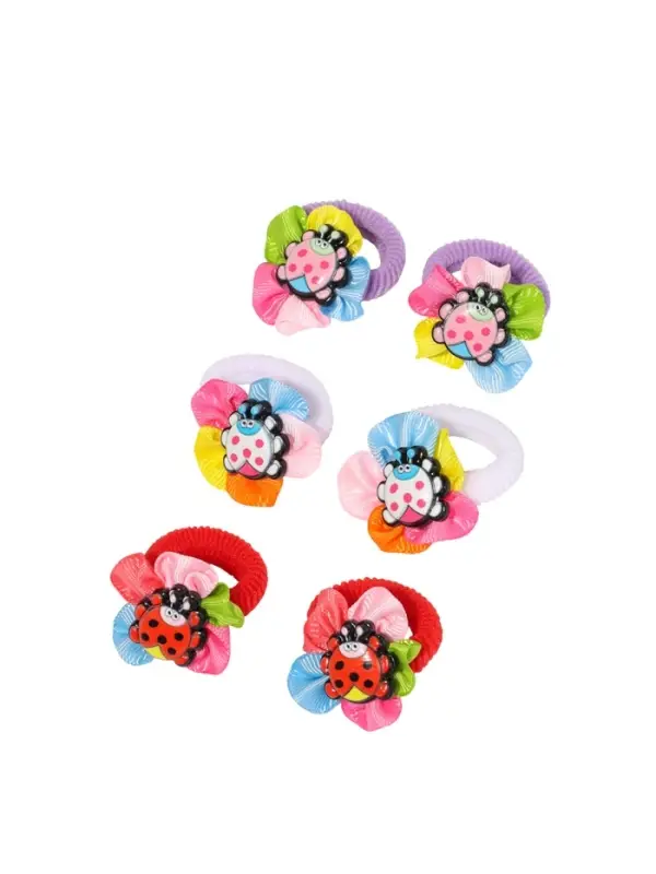 Резинки для волос Выбражулька &laquo;Весёлый глянец&raquo;, набор 6 шт., цветок божья коровка
