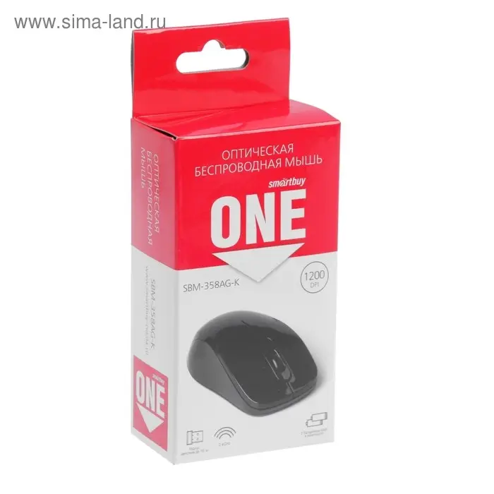Мышь беспроводная Smartbuy ONE 358AG-K, оптическая, 1200 dpi, USB, от батареек 2xAAA, чёрная